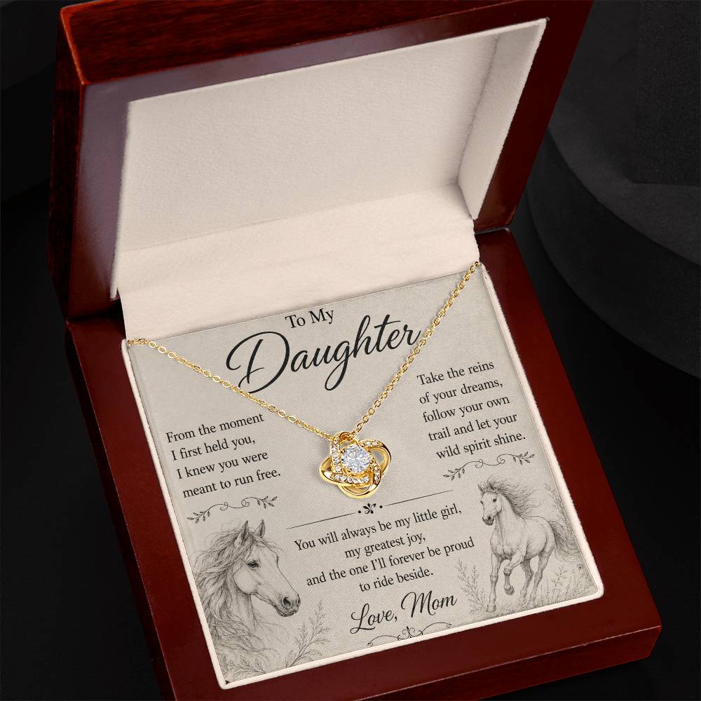 To My Daughter – Born to Run Free | Equestrian Love Knot Necklace