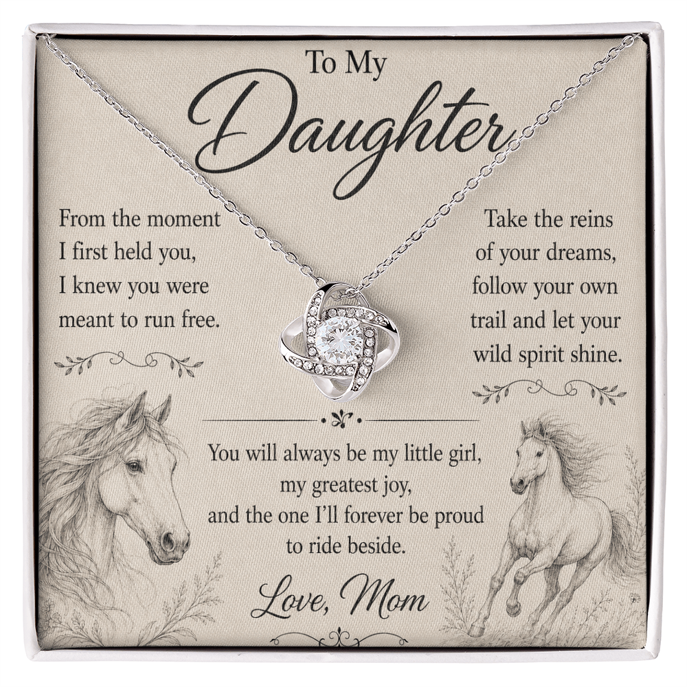 To My Daughter – Born to Run Free | Equestrian Love Knot Necklace
