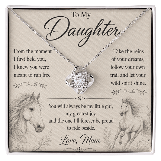 To My Daughter – Born to Run Free | Equestrian Love Knot Necklace