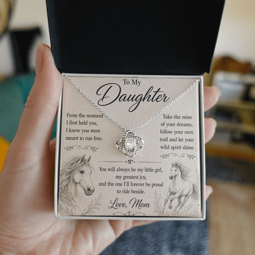 To My Daughter – Born to Run Free | Equestrian Love Knot Necklace