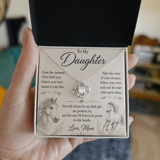 To My Daughter – Born to Run Free | Equestrian Love Knot Necklace