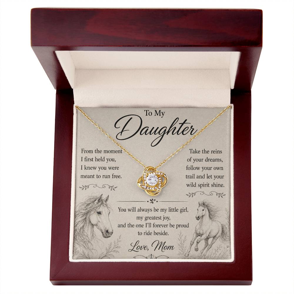 To My Daughter – Born to Run Free | Equestrian Love Knot Necklace