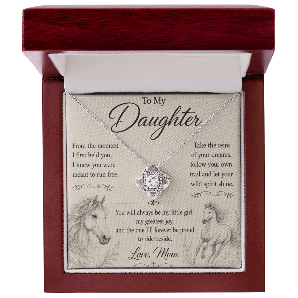 To My Daughter – Born to Run Free | Equestrian Love Knot Necklace